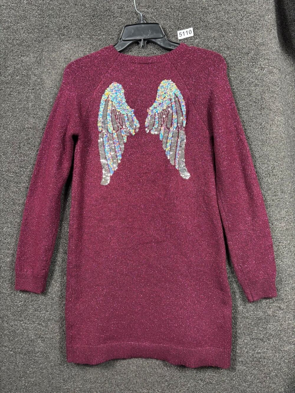 Children’s Place Sequin Wings Sweater Dress Womens Size XL (14) Burgundy NEW